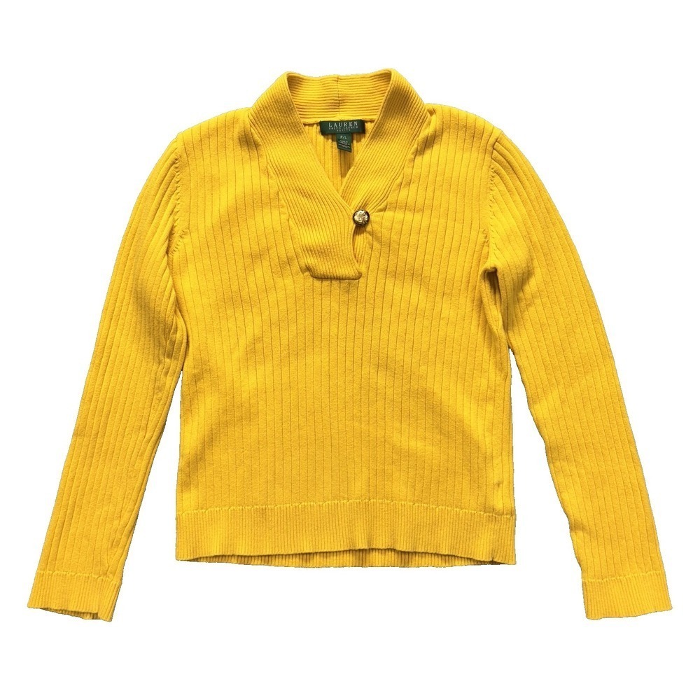 Lauren Ralph Lauren Sweater Womens Petite Large Ribbed Pullover Top yellow